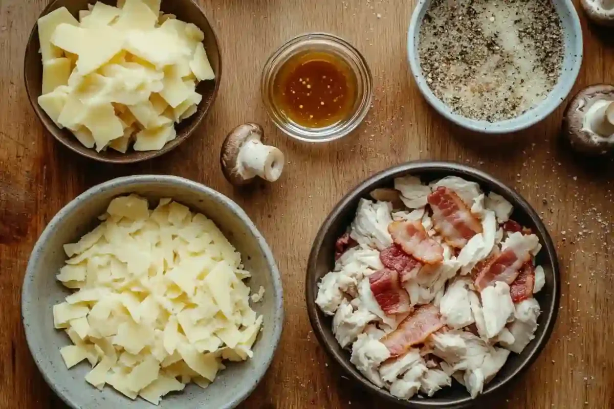 Raw ingredients for Alice Springs Chicken laid out on a kitchen counter