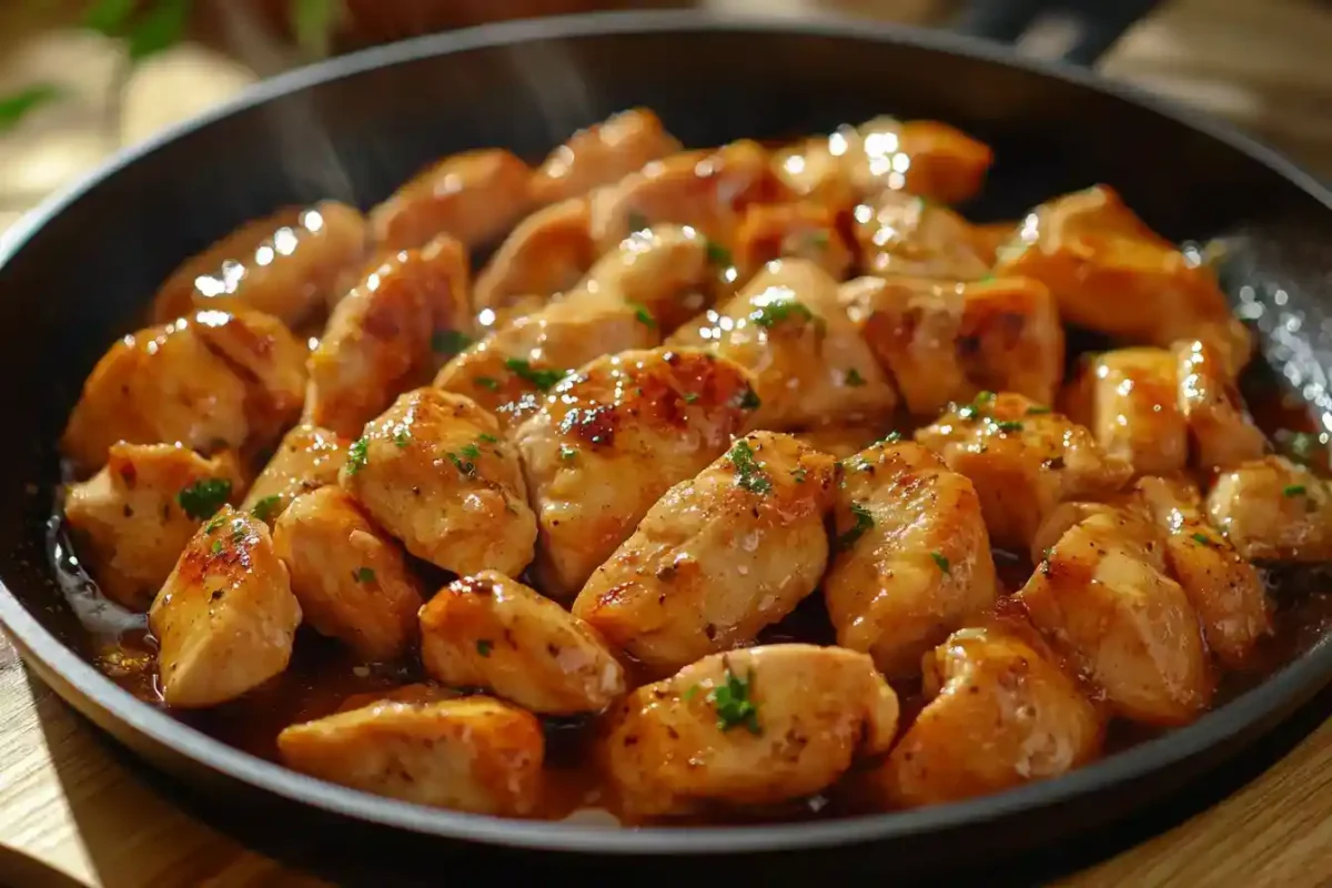 Searing keto Alice Springs Chicken in a pan