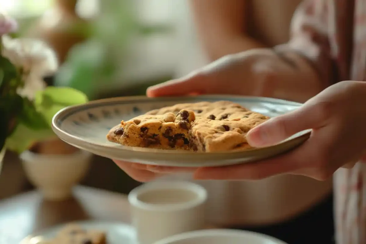 Chocolate chip cookie pancake mix being served at a cozy table