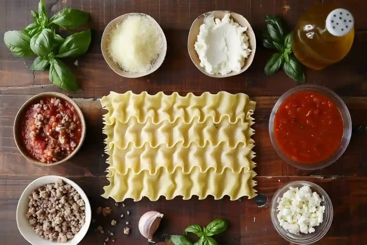 Ingredients for lasagna using no-boil lasagna noodles
