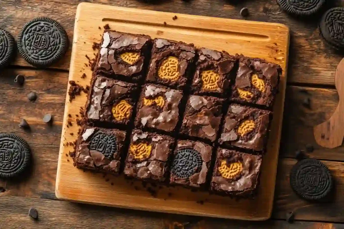 Triple-layer slutty brownies with cookie dough and Oreos
