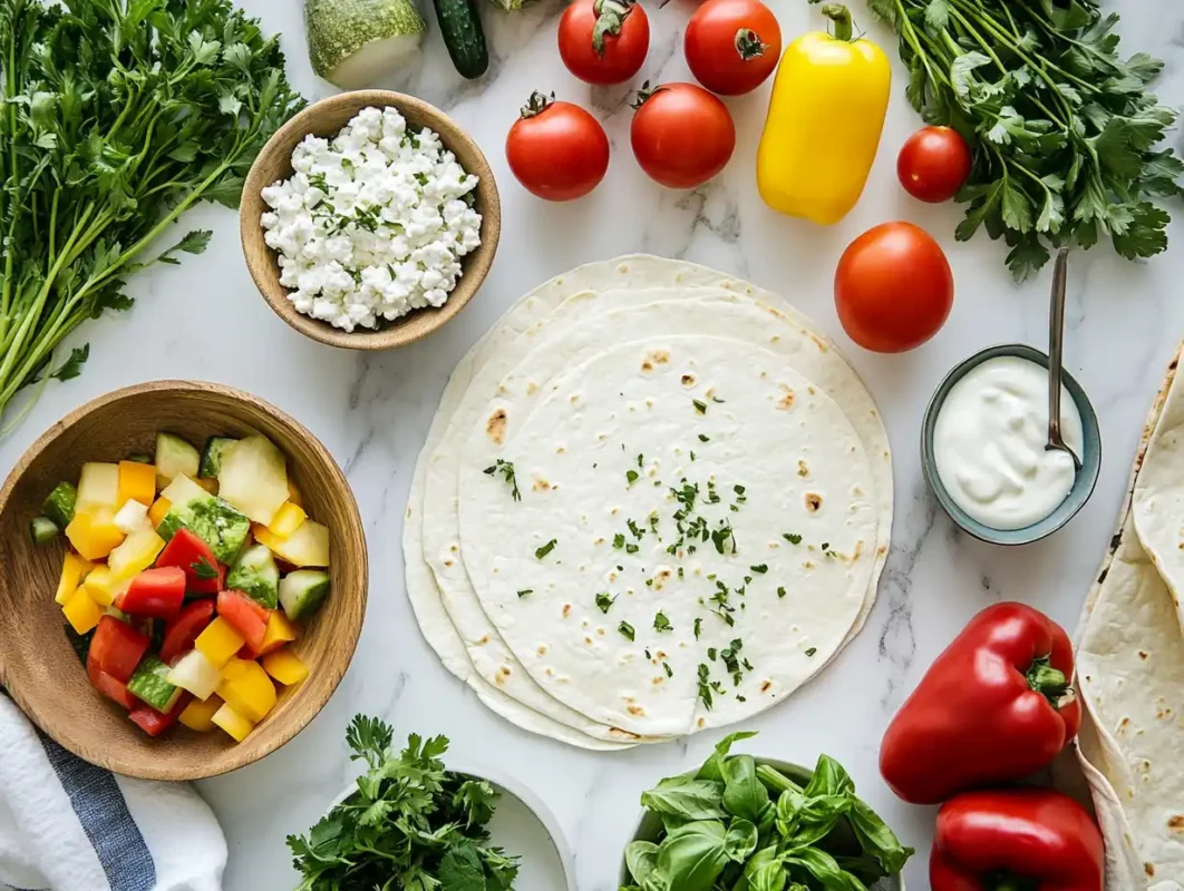Ingredients laid out for making cottage cheese wraps