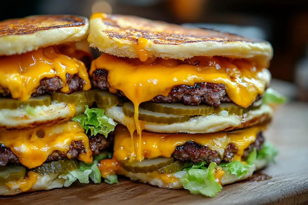 Big Mac Smash Tacos served on a wooden board with crispy beef and melted cheese.
