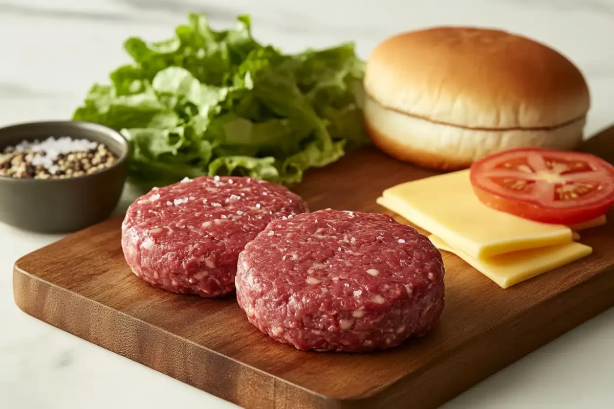 Fresh ingredients for making a juicy cheeseburger