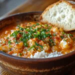 A bowl of Louisiana Crawfish Étouffée with rice and green onions.