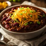 A bowl of homemade Wendy’s chili topped with cheese and green onions.