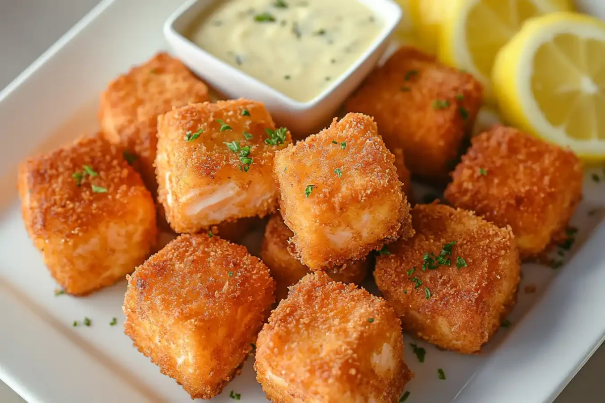Crispy Salmon Bites with dipping sauce