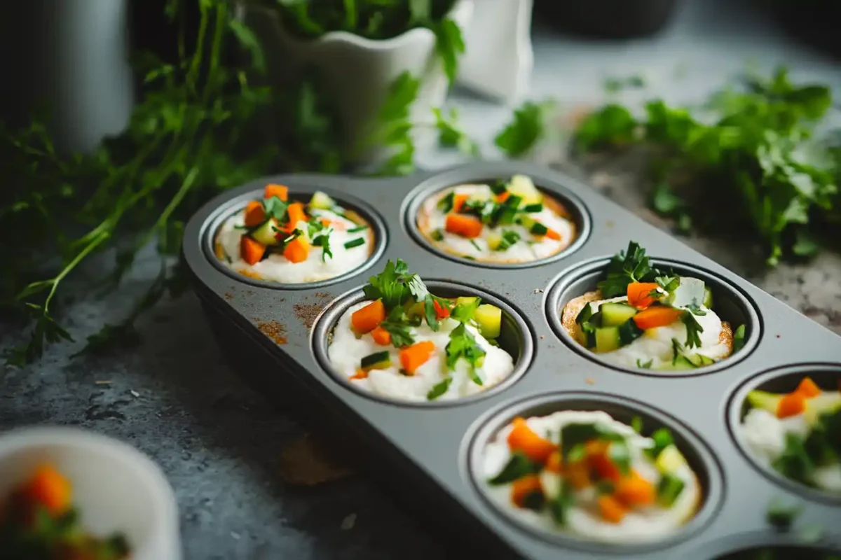 Egg White Breakfast Muffins with veggies in muffin tin
