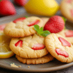 Freshly made homemade strawberry lemonade cookies served on rustic plate