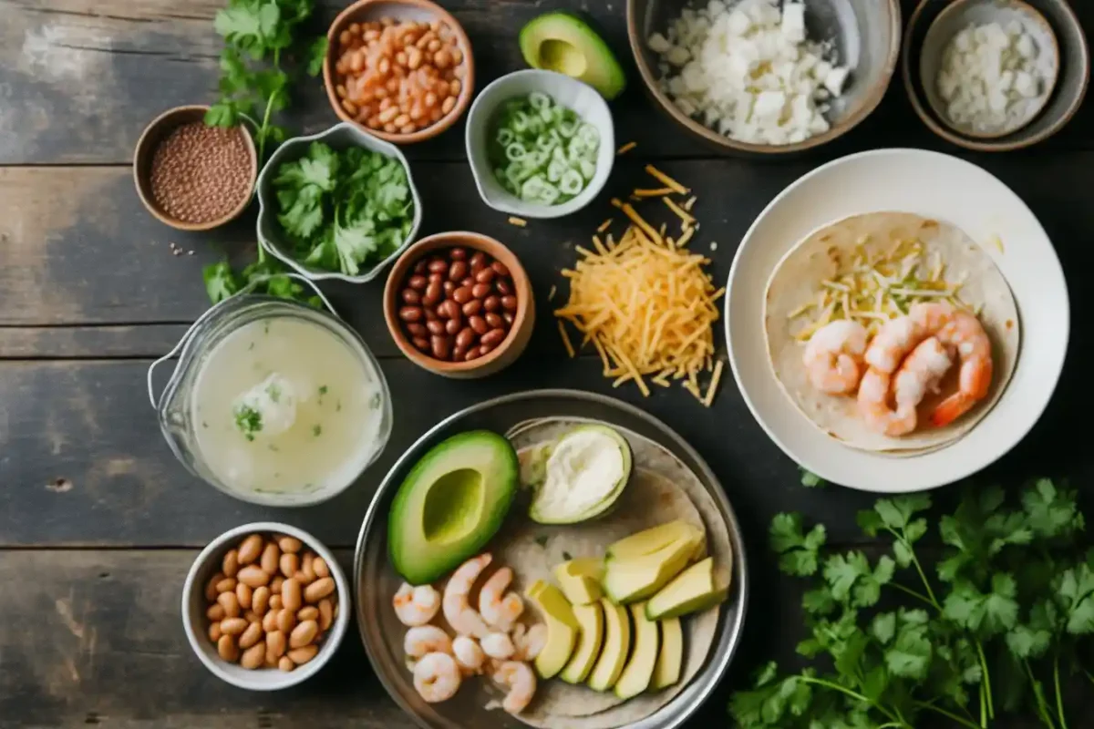 Flat lay of ingredients for Easy Cinco de Mayo Recipes on a wooden table