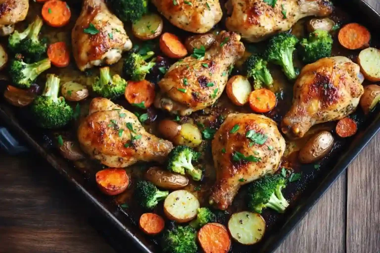 Baked make-ahead ranch chicken with red potatoes and veggies