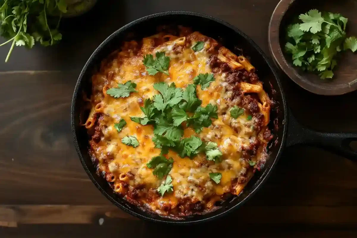 Cheesy taco pasta bake made in one pan