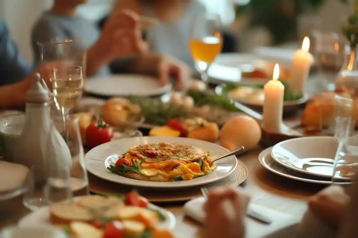 Hot healthy omelette recipe being served at a cozy family breakfast table