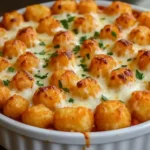 Golden-baked Tater Tot Pizza Casserole with crispy top