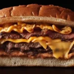 Juicy beef sandwich with melted cheese and toppings
