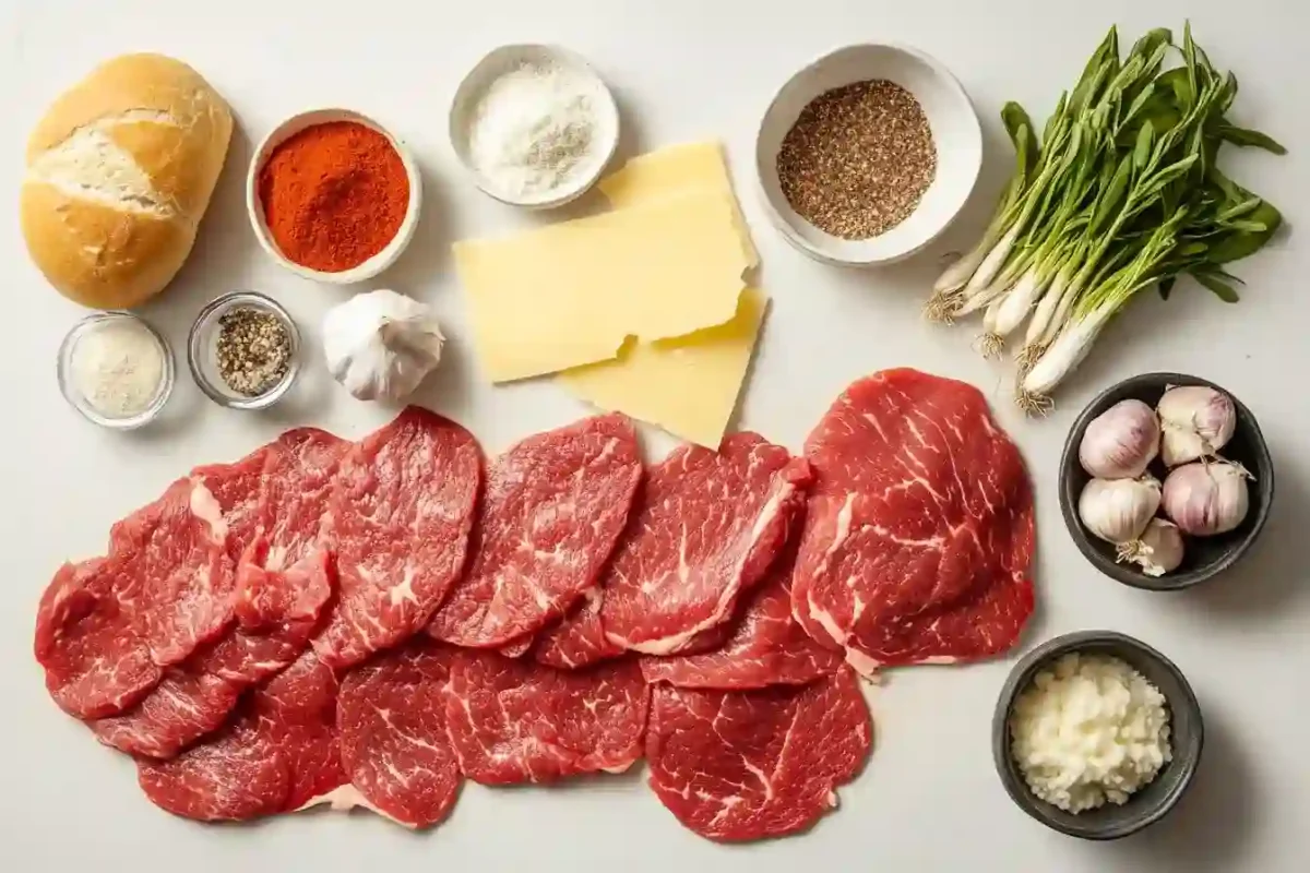 Ingredients displayed for beef sandwich steak