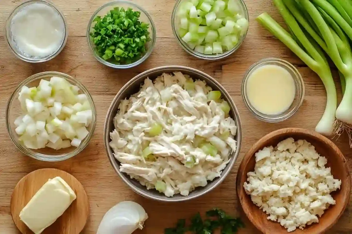 Flat lay of ingredients for Campbell Soup Chicken and Dressing