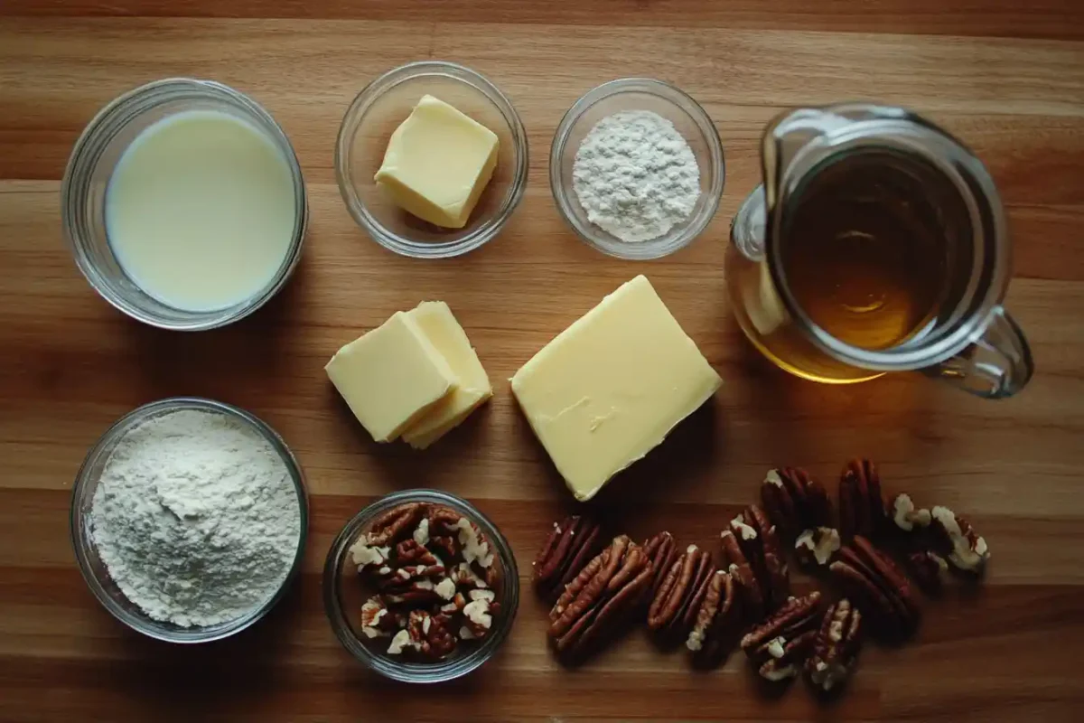 Katie Cross pecan pie cobbler ingredients on countertop