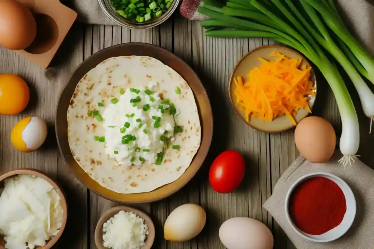 Raw ingredients for tortilla quiche bake recipe with cottage cheese