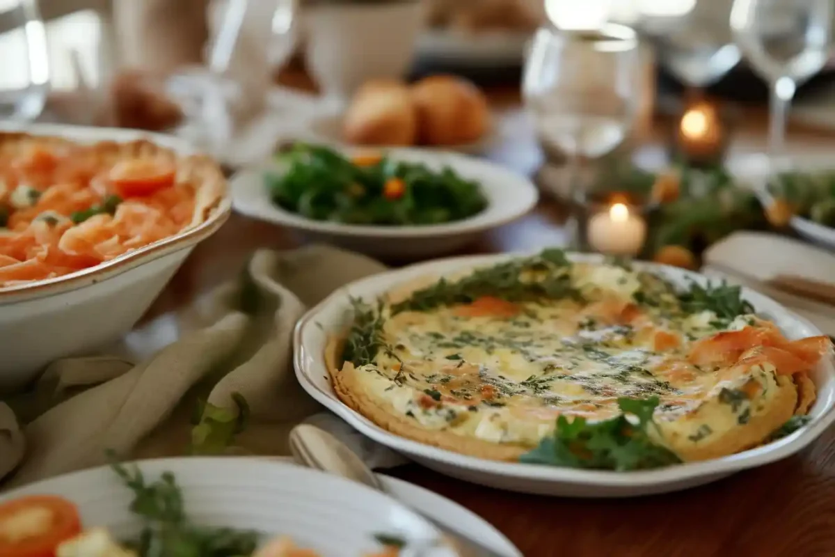 A hot slice of crustless smoked salmon quiche recipe being served