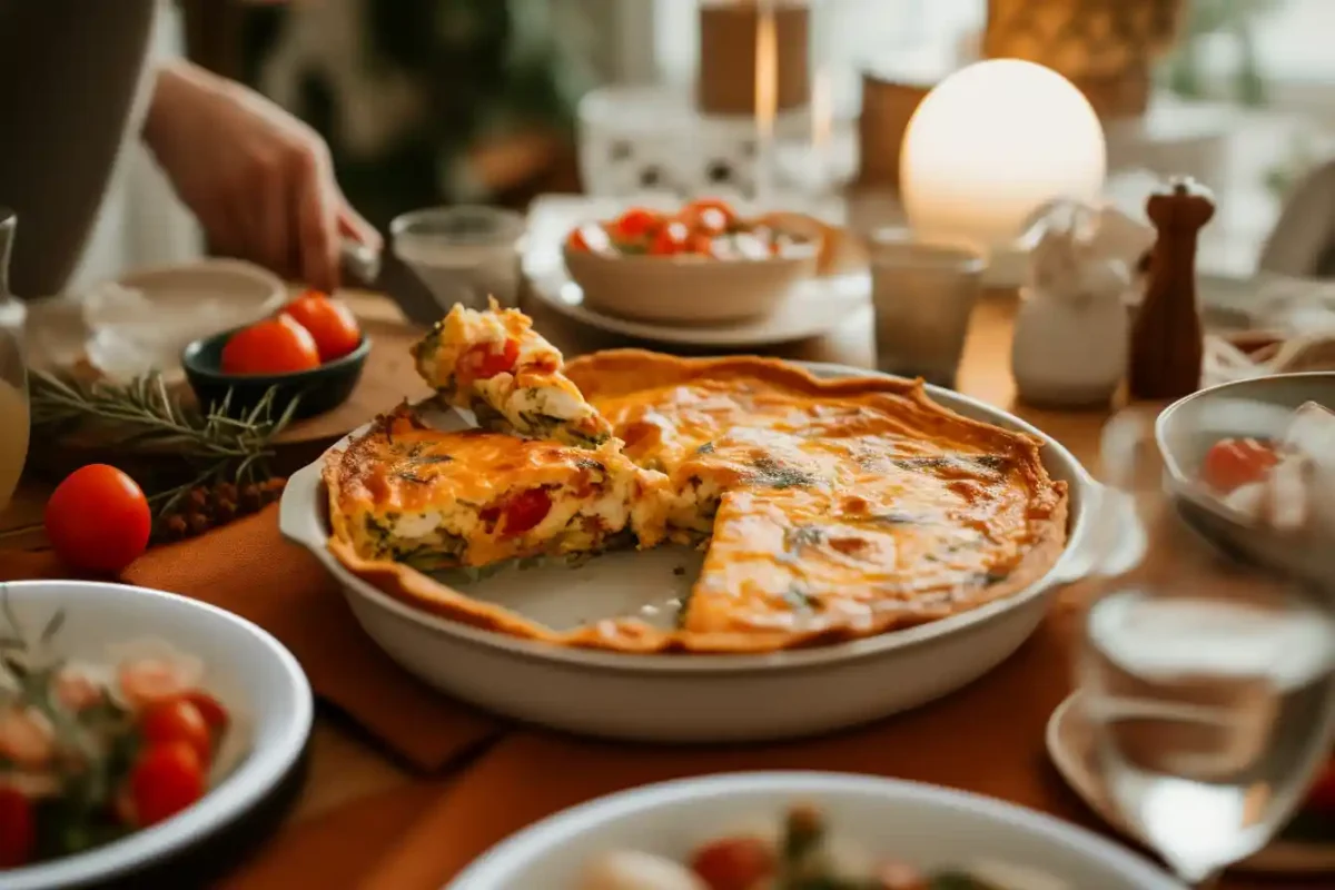 Serving hot tortilla quiche bake recipe with cottage cheese