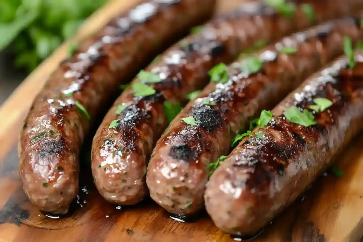 Sliced Italian Beef Sausage on wooden board