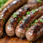 Sliced Italian Beef Sausage on wooden board