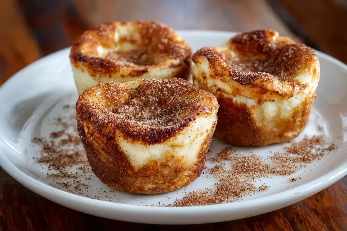 Warm churro cream cheese lava cups dusted with cinnamon sugar