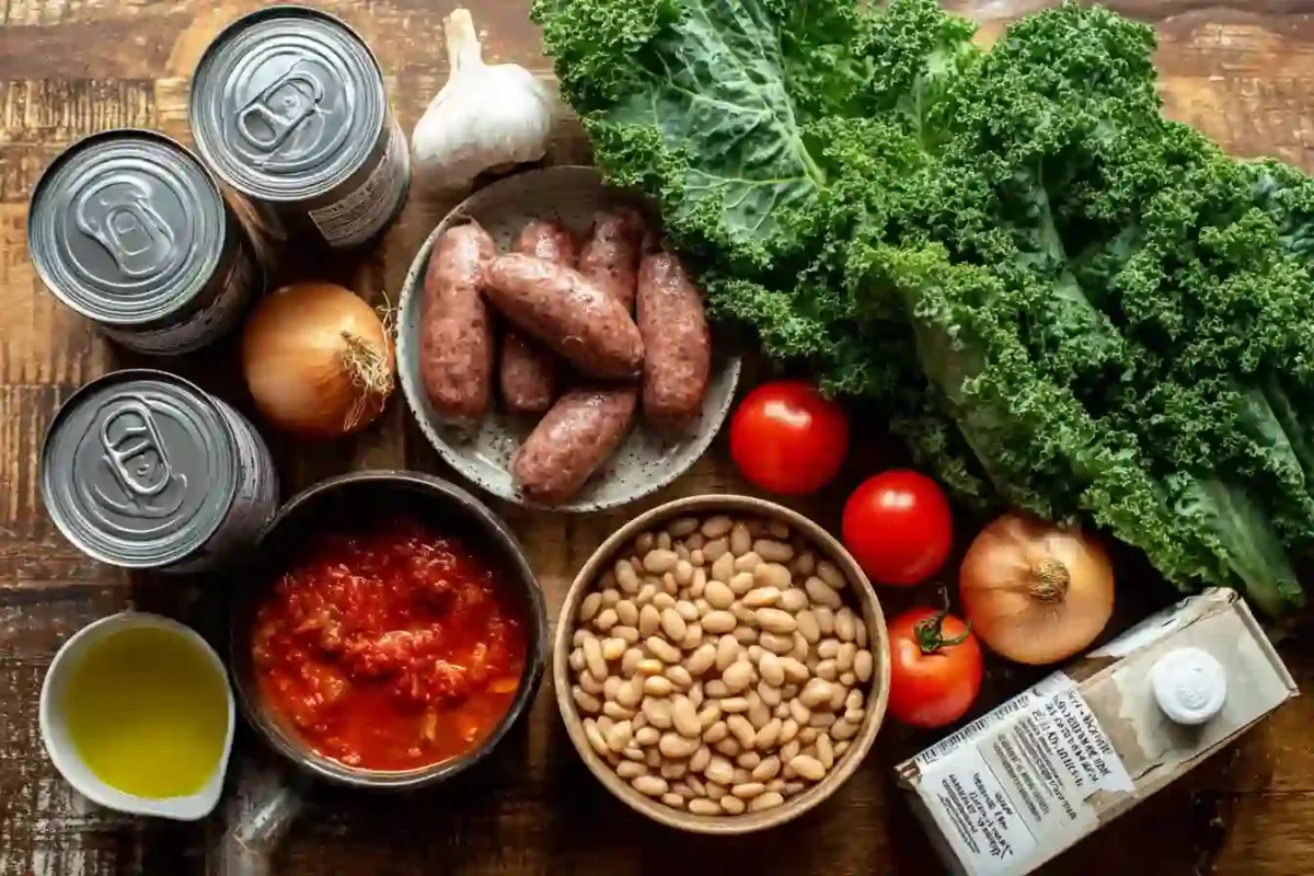 All ingredients for swamp soup laid out on a countertop