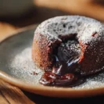 Chocolate Mochi Lava Cake with molten center on a plate