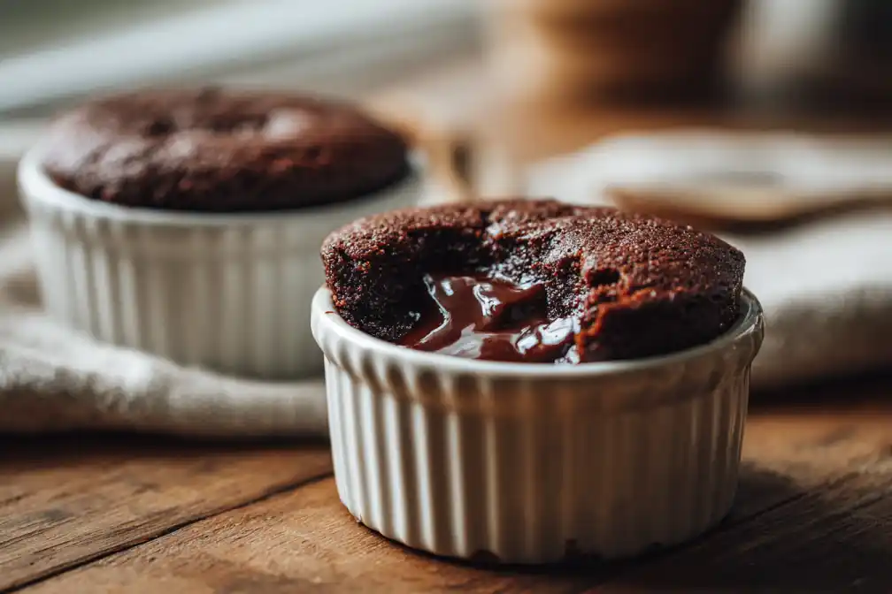 Two ramekins of melty dessert for two with gooey centers
