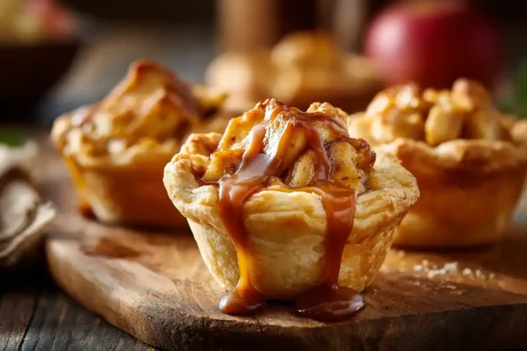 Melty Caramel Apple Bake Cups with oozing caramel and golden pastry