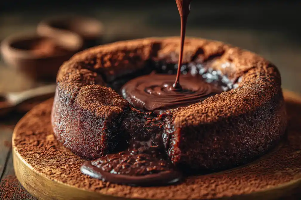 Melty Chocolate Crunch Cake with molten center and crisp crust