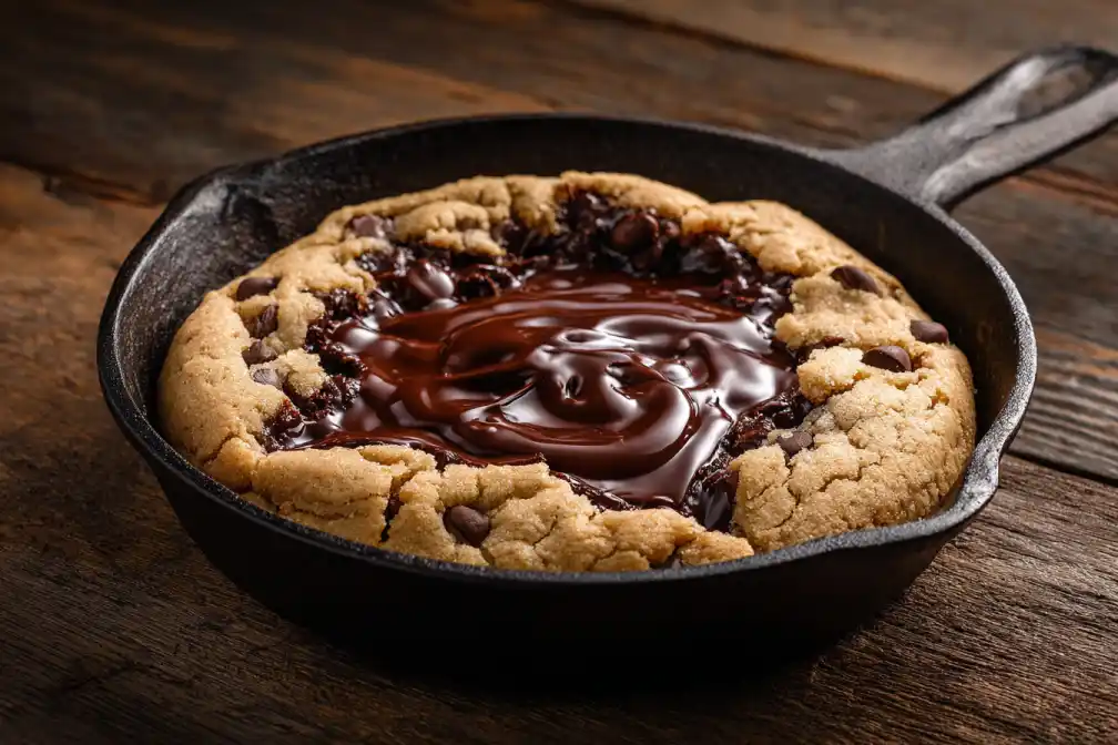 Molten Cookie Dough Bake with melted chocolate center and golden edges