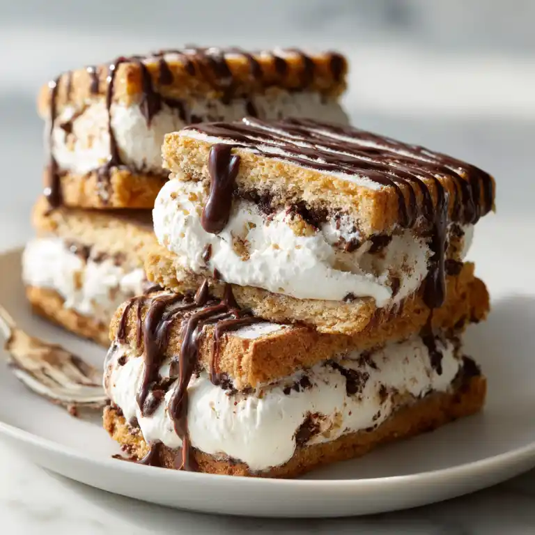Served Broma Bakery Cookie Dough Ice Cream Sandwiches with chocolate drizzle