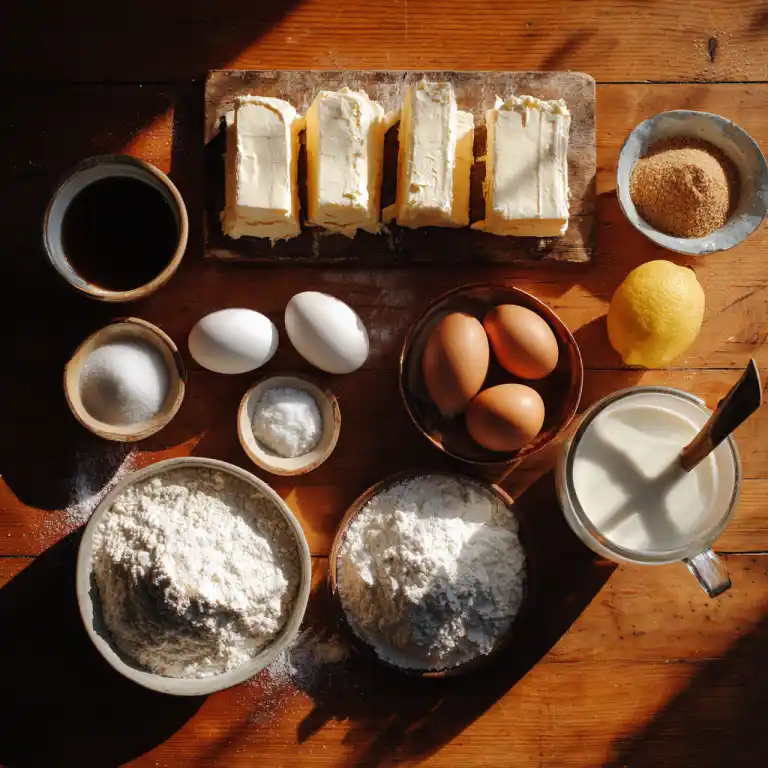 Gooey Basque burnt cheesecake ingredients laid out