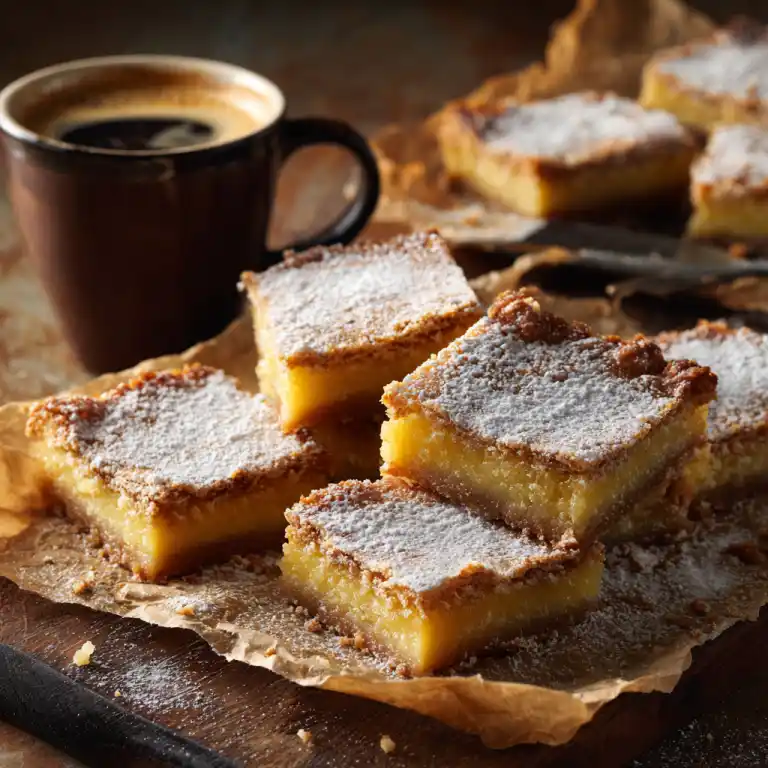 Gooey Butter Cake Bars served with coffee