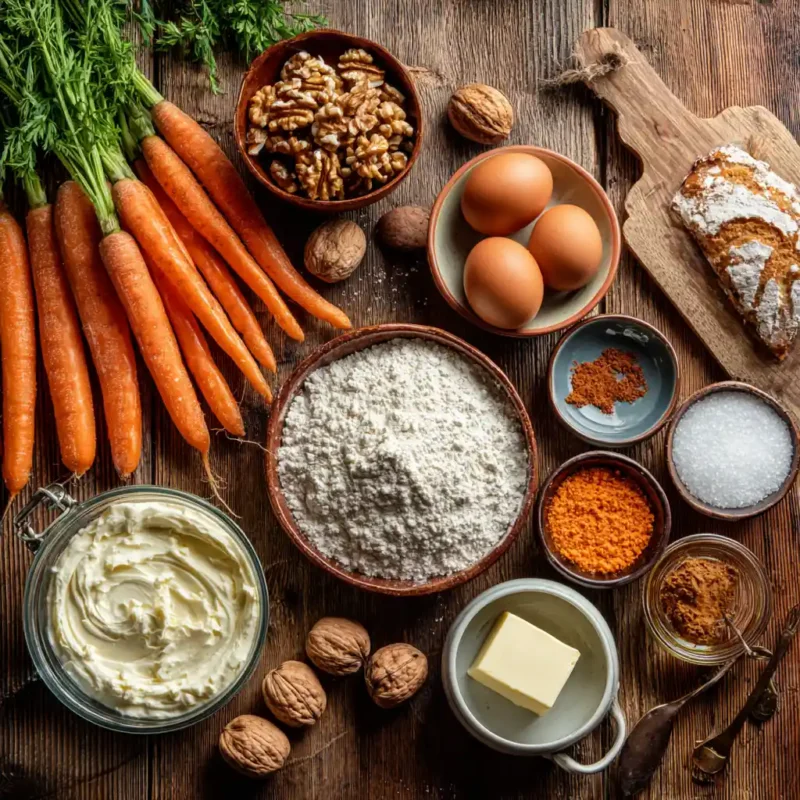 Ingredients for classic carrot cake recipe